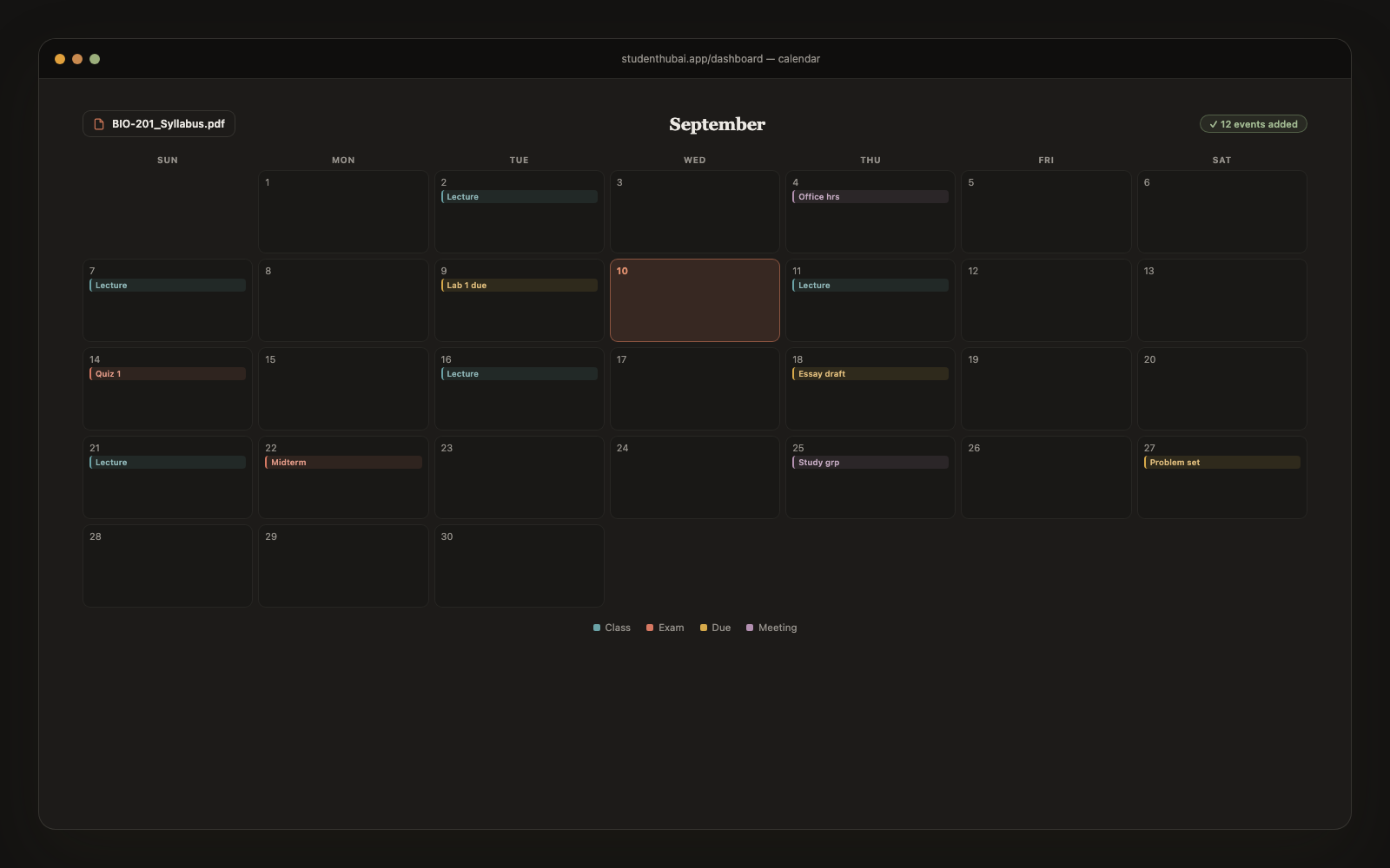 Drop in your syllabus. Get a populated semester calendar.